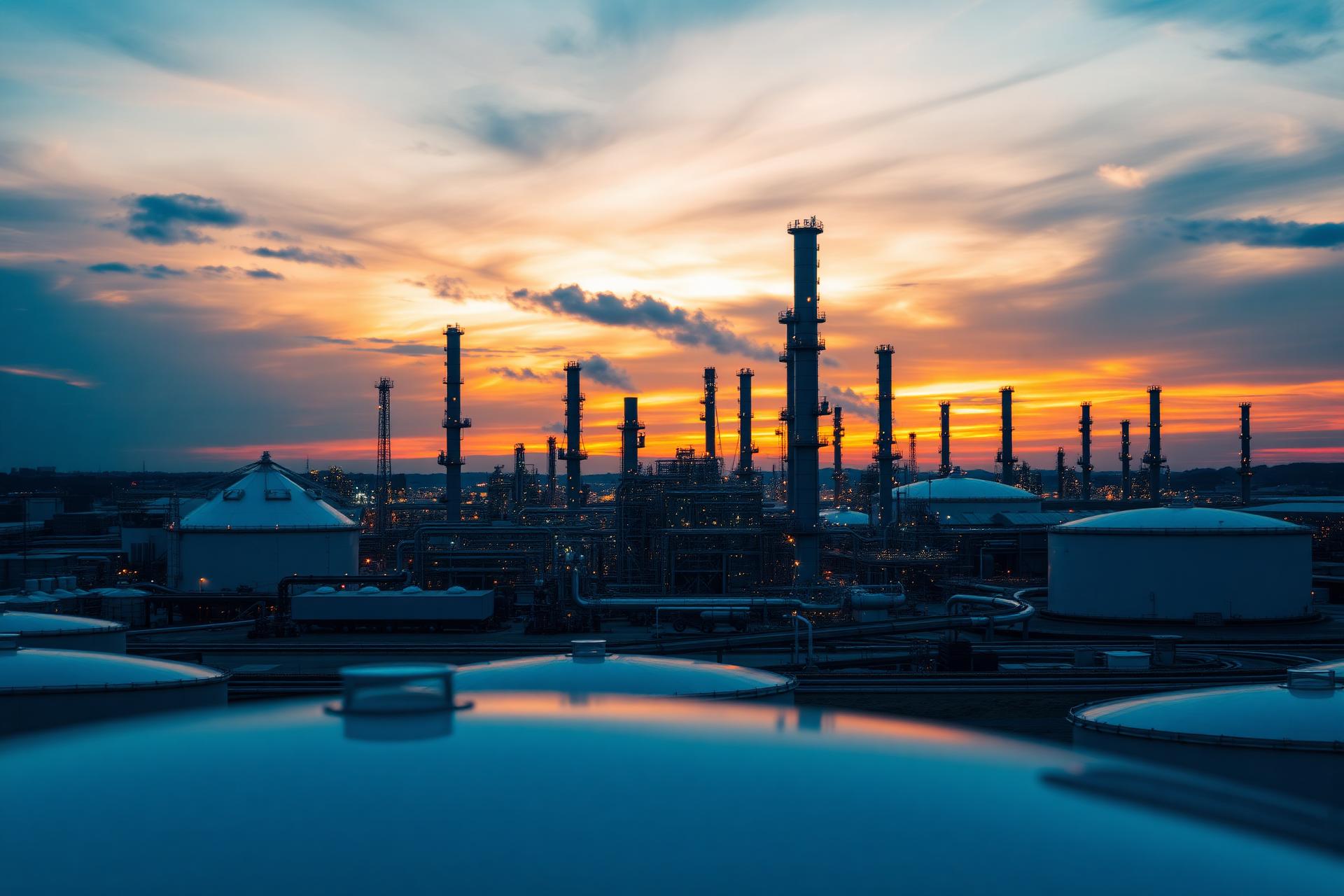 Petroleum refinery at golden hour